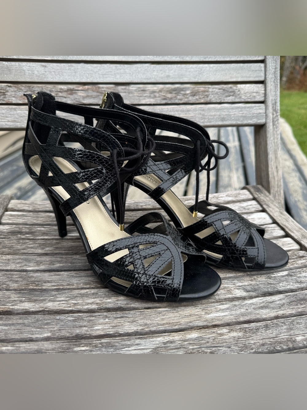 Christian Siriano Black Strappy Lace-Up Heeled Sandals